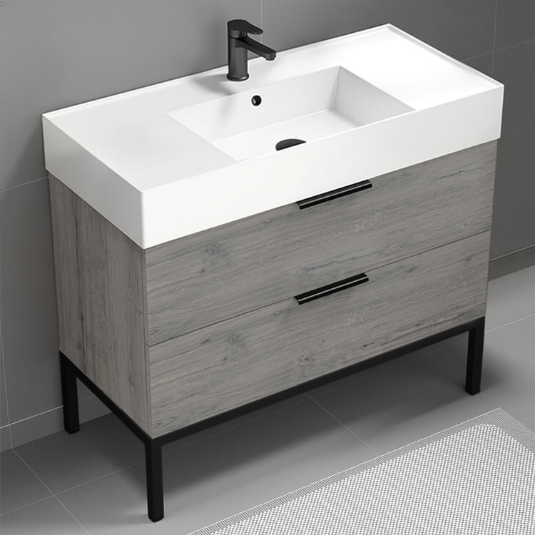 Nameeks DERIN491 Grey Oak Bathroom Vanity, Modern, 40 Inch